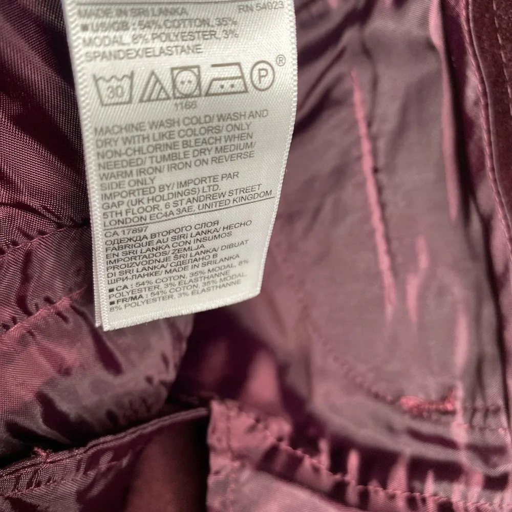 Banana Republic Sloan Burgundy Velvet Skinny Pants Sz.4 - Picture 5 of 8